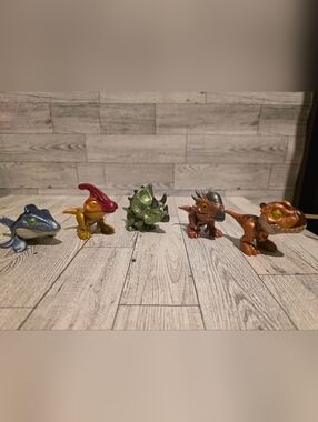 Collectible Dino Figurine Set - Green, Blue, Yellow, Red, Brown